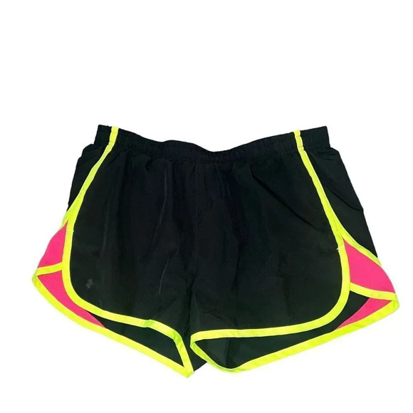 Under Armour Women's Medium Black, Yellow, and Pink Medium Running Shorts - Picture 1 of 2